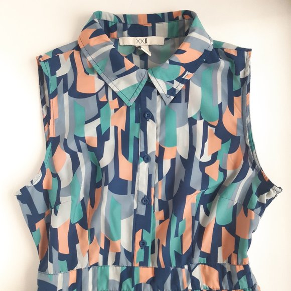 Collared high waist dress in abstract print S/P - Picture 3 of 11